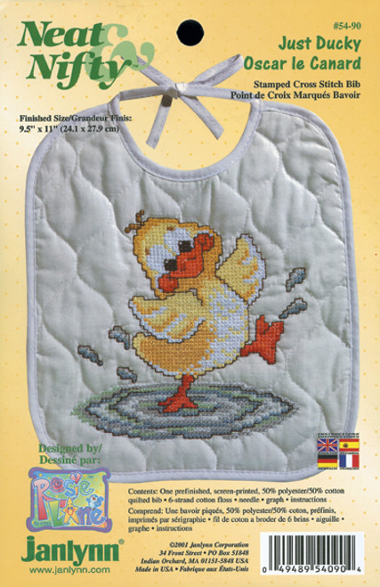 Janlynn Stamped Bib Cross Stitch Kit 9.5"X11"-Just Ducky 54-0090 - 049489540904