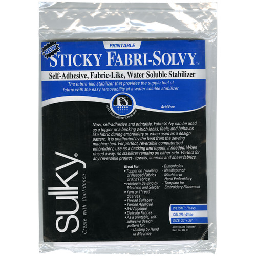 Sulky Sticky Fabri Solvy Stabilizer-20"X36" - 457-01 - 727072457012