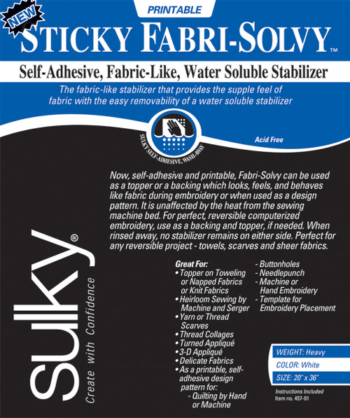 Sulky Sticky Fabri Solvy Stabilizer-20"X36" - 457-01