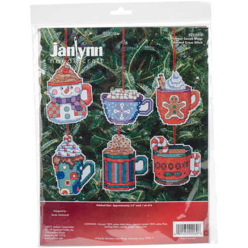 Janlynn Counted Cross Stitch Kit 3.5"X3.5" Set of 6-Cocoa Mug Ornaments (14 Count) 21-1413 - 049489000606