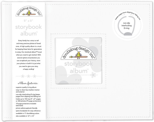 Doodlebug Storybook D-Ring Album 8"X8"-Lily White DBSBA8-5730 - 842715057302