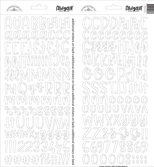 Doodlebug Abigail Font Alpha Cardstock Stickers 6"X13" 2/Pkg-Lily White ABAS-5818 - 842715058187