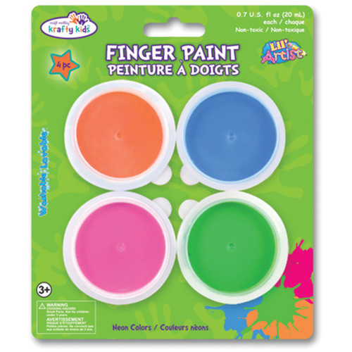 Krafty Kids Finger Paint Tubs .7oz 4/Pkg-Neon KC081-C - 775749183313