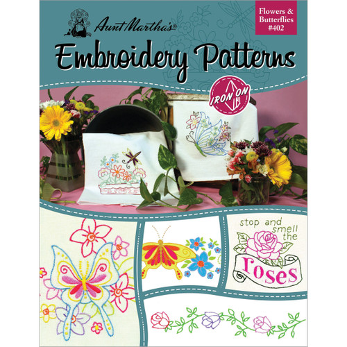 Aunt Martha's Iron-On Transfer Book-Flowers & Butterflies - TPB-402 - 043272004024