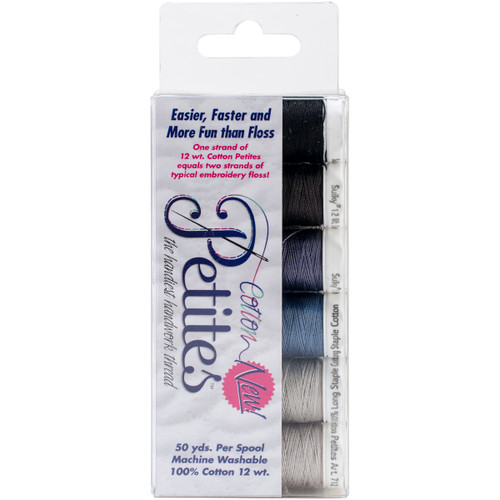 Sulky Sampler 12wt Cotton Petites 6/Pkg-Black & Gray Assortment - 712-04 - 727072001680