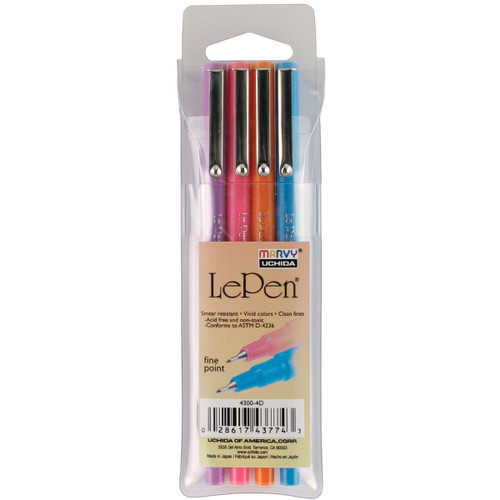 Uchida Le Pen .03mm Point 4/Pkg-Fluorescent - 4300-4D - 028617437743