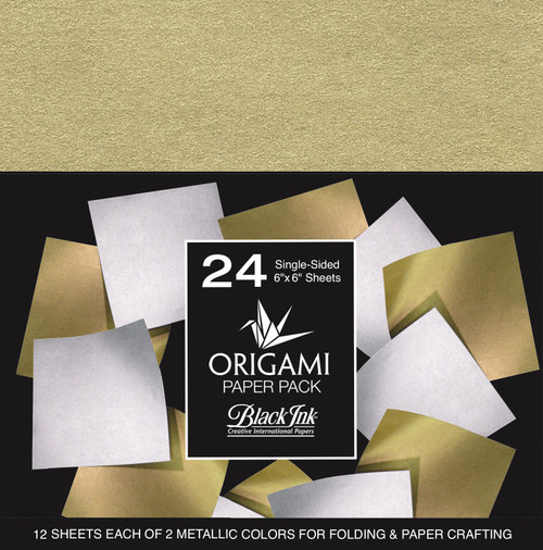 Black Ink Origami Paper Pack Single-Sided 6"X6"-Metallic Mulberry 24 Sheets OP-302 - 722559302014