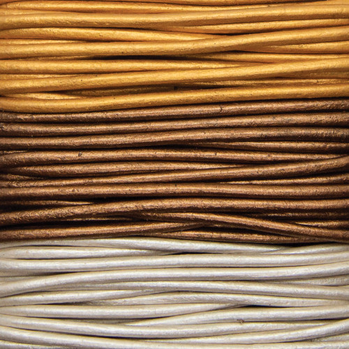 Realeather(R) Crafts Round Leather Lace 2mmX9yd Carded-Gold, Silver & Bronze - RLC00802