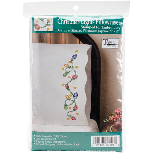Tobin Stamped For Embroidery Pillowcase Pair 20"X30"-Christmas Lights - T232105 - 021465321059