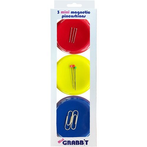 Mini Grabbit Magnetic Pincushion 3/Pkg-3" Round - Assorted Colors - MGB - 081196001507