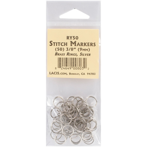 Lacis Brass Ring Stitch Markers-3/8" 50/Pkg RY50SILV - 824649008032