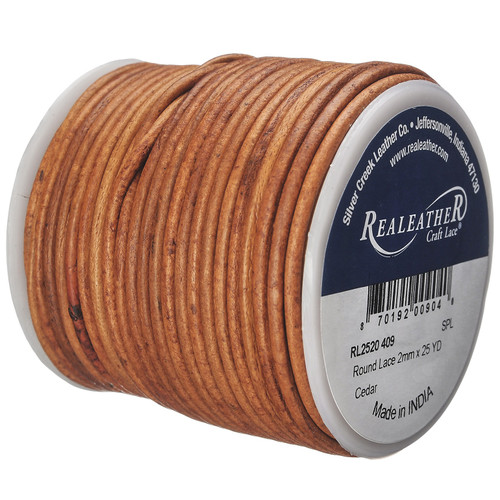 Realeather(R) Crafts Round Leather Lace 2mmX25yd Spool-Cedar - RL2520-0409