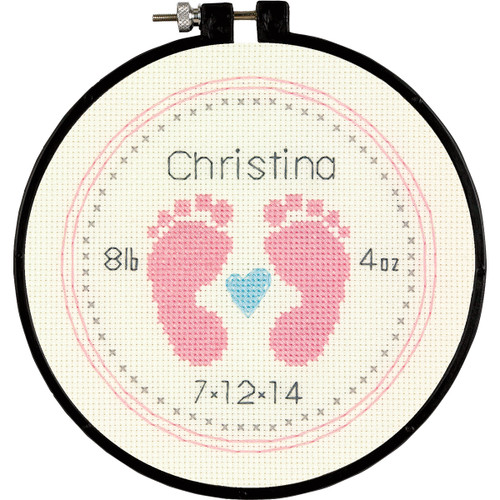 Dimensions Learn-A-Craft Counted Cross Stitch Kit 6" Round-Baby Footprints (14 Count) - 72-74127