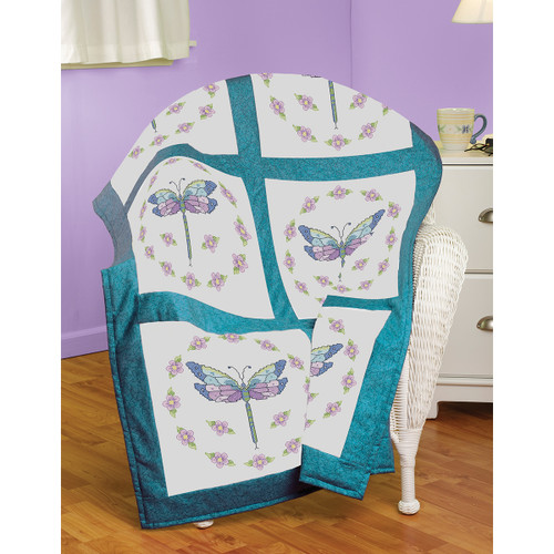 Janlynn Stamped Cross Stitch Quilt Blocks 18"X18" 6/Pkg-Dragonfly - 21-1759