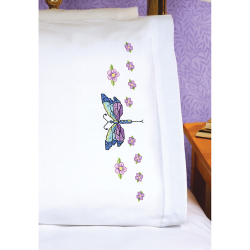 Janlynn Stamped Cross Stitch Pillowcase Pair 20"X30"-Dragonfly 21-1774 - 049489007117