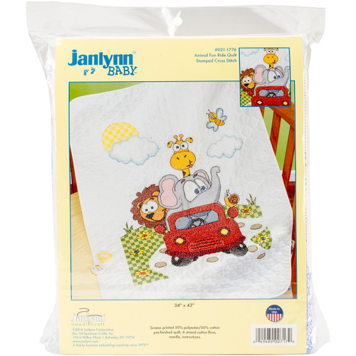 Janlynn Stamped Quilt Cross Stitch Kit 34"X43"-Animal Fun Ride 21-1776 - 049489007179