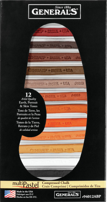 General's MultiPastel Compressed Chalk Sticks 12/Pkg-Earth, Portrait & Skin Tones 94012ABP - 044974940122