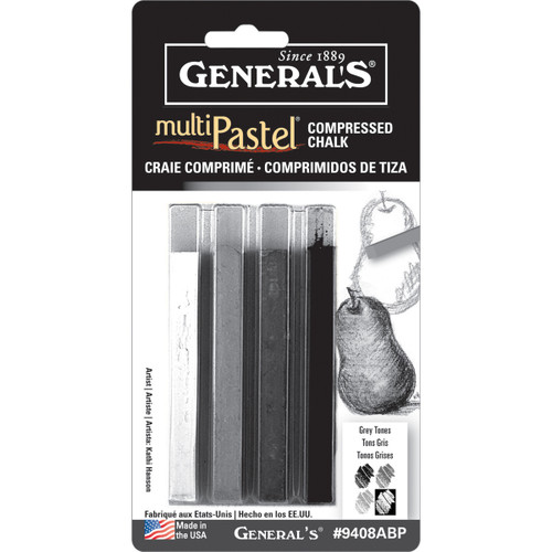 General's MultiPastel Compressed Chalk Sticks 4/Pkg-Gray Tones 9408ABP - 044974940849