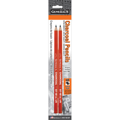 General's Charcoal Pencils 2/Pkg-6B 557-6B - 044974055765