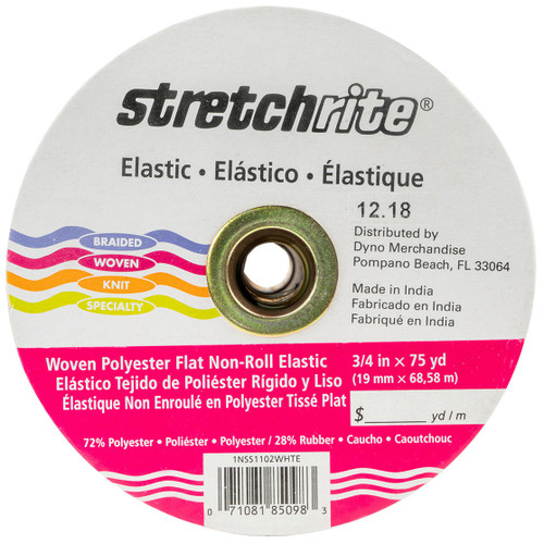 Stretchrite Flat Non-Roll Polyester Woven Elastic .75"X75yd-White - 1NSS1102-W - 071081850983