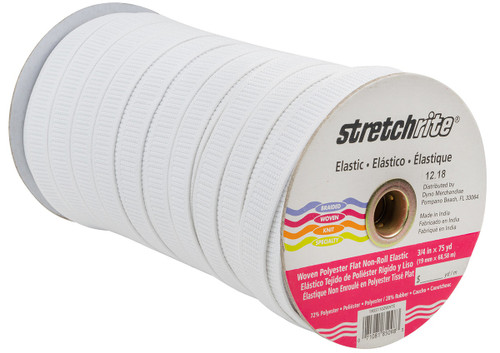 Stretchrite Flat Non-Roll Polyester Woven Elastic .75"X75yd-White - 1NSS1102-W