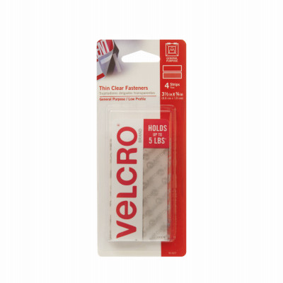 VELCRO(R) Brand Thin Fasteners Tape .75"X3.5" 4/Pkg-Clear - 91327 - 075967913274