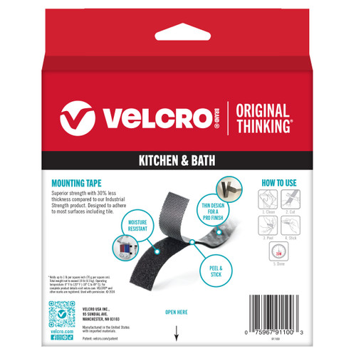 VELCRO(R) Brand Industrial Strength Low Profile Tape 1"X10'-Black - 91100