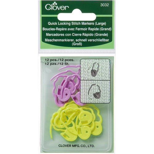 Clover Quick Locking Stitch Markers-Large 12/Pkg 3032 - 051221730320