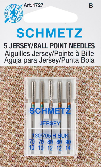 Schmetz Ball Point Jersey Machine Needles-Sizes 10/70 (2), 12/80 (2) & 14/90 (1) 1727 - 036346317274