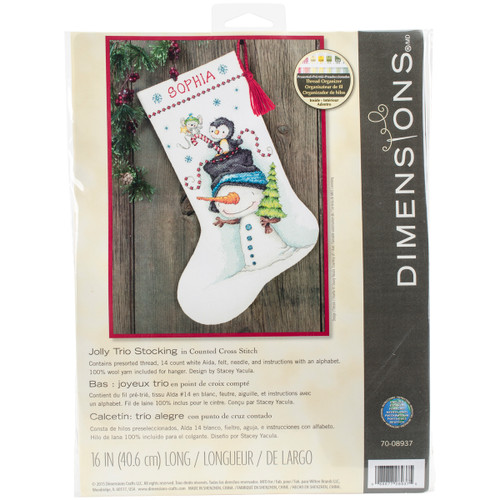 Dimensions Counted Cross Stitch Kit 16" Long-Jolly Trio Stocking (14 Count) - 70-08937 - 088677089375