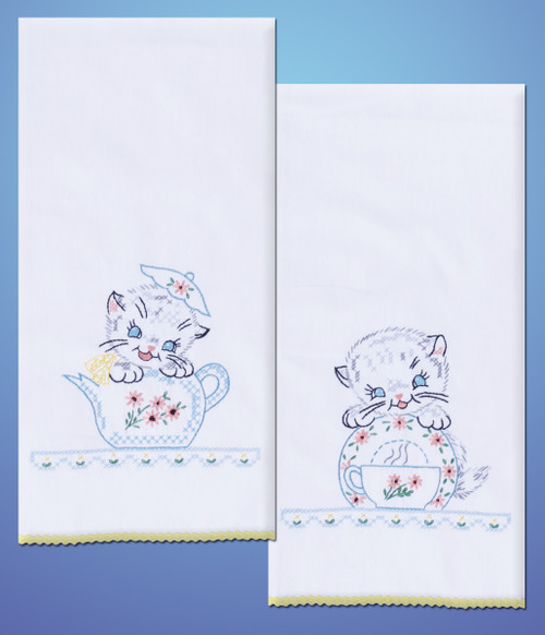 Tobin Stamped For Embroidery Kitchen Towels 17"X30" 2/Pkg-Kittens T264102 - 021465641027