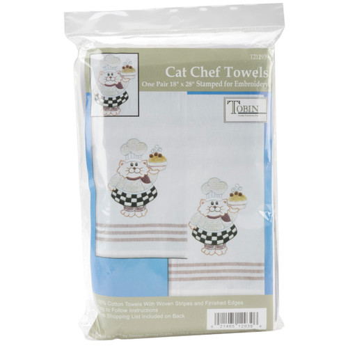 Tobin Stamped For Embroidery Kitchen Towels 20"X28" 2/Pkg-Cat Chef - T212939 - 021465129396 Tobin Stamped For Embroidery Kitchen Towels 20"X28" 2/Pkg-Cat Chef - T212939 - 021465129396