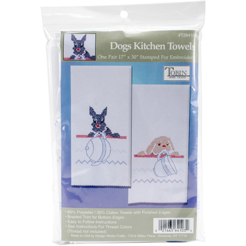 Tobin Stamped For Embroidery Kitchen Towels 17"X30" 2/Pkg-Dogs -T264103 - 021465641034