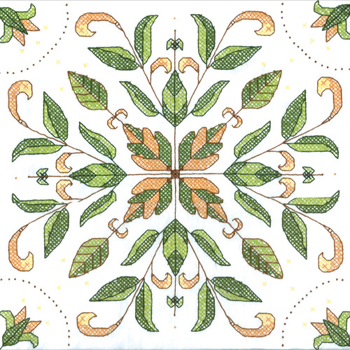 Janlynn Stamped Cross Stitch Quilt Blocks 18"X18" 6/Pkg-Antique Foliage - 21-1400