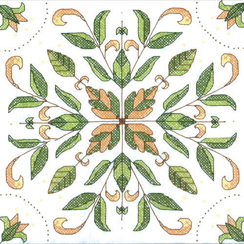 Janlynn Stamped Cross Stitch Quilt Blocks 18"X18" 6/Pkg-Antique Foliage 21-1400