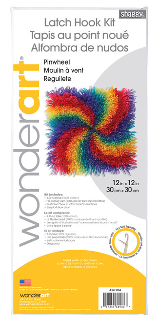 Wonderart Shaggy Latch Hook Kit 12"X12"-Pinwheel 426304C