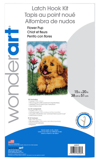 Wonderart Latch Hook Kit 15"X20"-Flower Pup 426121C