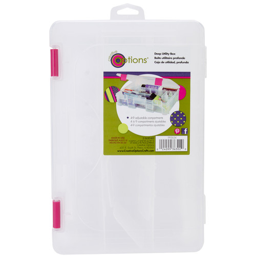 Creative Options Pro Latch Deep Utility Box 4-9 Compartments-11"X7.25"X2.75" Clear W/Magenta - 23630-82 - 024099363020