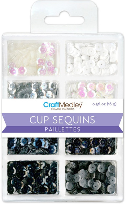 Craft Medley(TM) Creative Essentials Cup Sequins 7mm 0.56oz-Black & White Classic - GC457-A