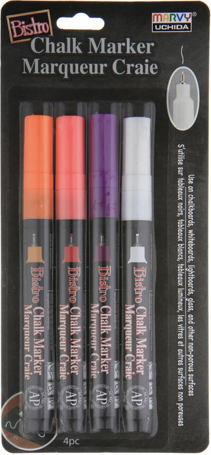 Uchida Bistro Chalk Marker Fine Point Set 4/Pkg-Fluorescent Violet, Orange, Red & White - 482-4H - 028617482668 Uchida Bistro Chalk Marker Fine Point Set 4/Pkg-Fluorescent Violet, Orange, Red & White - 482-4H - 028617482668