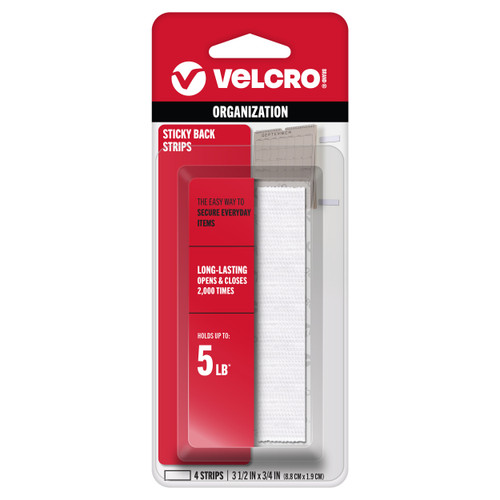VELCRO(R) Brand Sticky Back Tape .75"X3.5" 4/Pkg-White 90076 - 075967900762