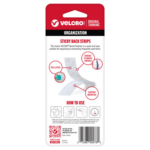 VELCRO(R) Brand Sticky Back Tape .75"X3.5" 4/Pkg-White - 90076