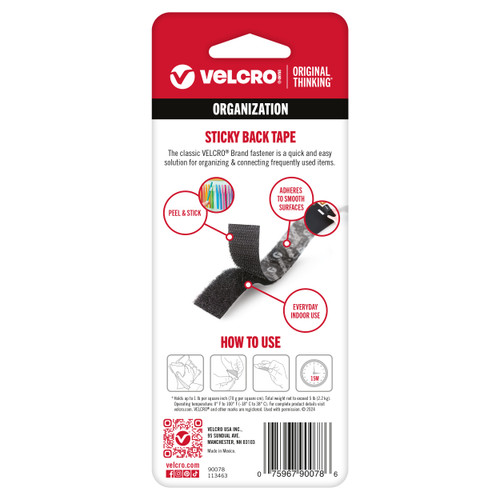 VELCRO(R) Brand Sticky Back Tape .75"X18"-Black - 90078