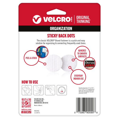 VELCRO(R) Brand Sticky Back Coins .625" 75/Pkg-White - 90090