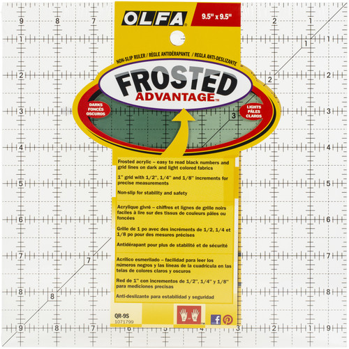 OLFA Frosted Advantage Non-Slip Ruler "The Alternative"-9-1/2"X9-1/2" -QR9S - 091511300864