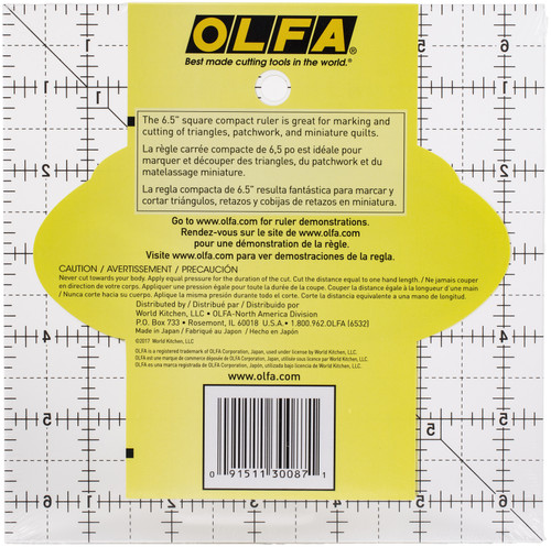 OLFA Frosted Advantage Non-Slip Ruler "The Compact"-6-1/2"X6-1/2" -QR6S