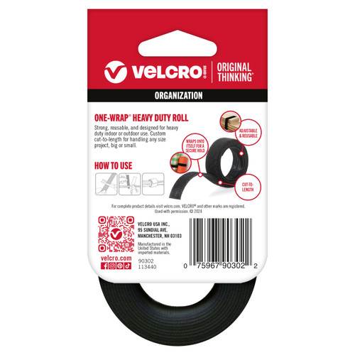 VELCRO(R) Brand ONE-WRAP(R) Roll .75X4'-Black - 90302