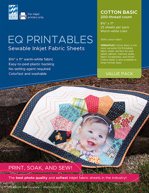EQ Inkjet Printable Cotton Basic Fabric Sheets 8.5"X11"-25/Pkg -P-FAC25 - 657920111554