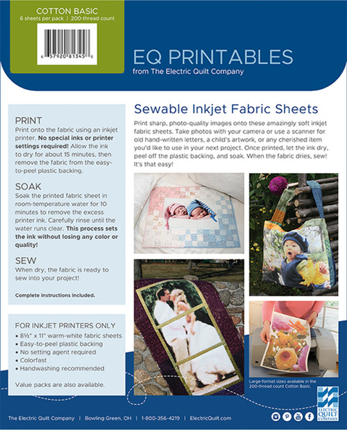 EQ Inkjet Printable Cotton Basic Fabric Sheets 8.5"X11"-6/Pkg - P-FABRC EQ Inkjet Printable Cotton Basic Fabric Sheets 8.5"X11"-6/Pkg - P-FABRC