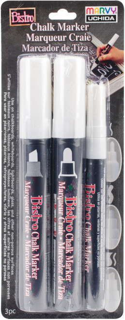 Uchida Bistro Chalk Marker Set 3/Pkg-White - Chisel, Broad & Fine Tip - 480233A - 028617483214 Uchida Bistro Chalk Marker Set 3/Pkg-White - Chisel, Broad & Fine Tip - 480233A - 028617483214